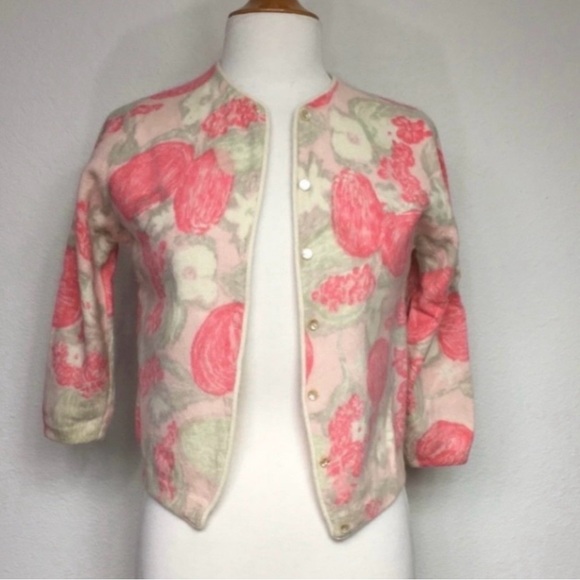 Vintage Rosecrest Women's Cream Peach Floral Button Cardigan Size Small Coquette - Picture 3 of 14